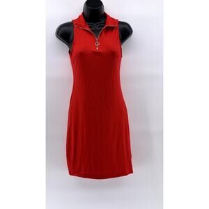 AMBIANCE Women's Red Ribbed Mock-Collar Half-Zip Sleeveless Mini Dress SZ S